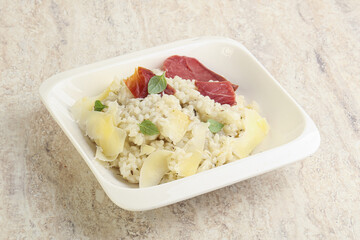 Risotto with duck breast and parmesan