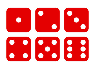 Dice graphic icons set. Six different side of cube with numbers from 1 to 6. Dice signs isolated on white background. Vector illustration