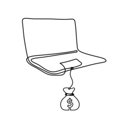 Abstract laptop with dollar as line drawing on white as background. Vector