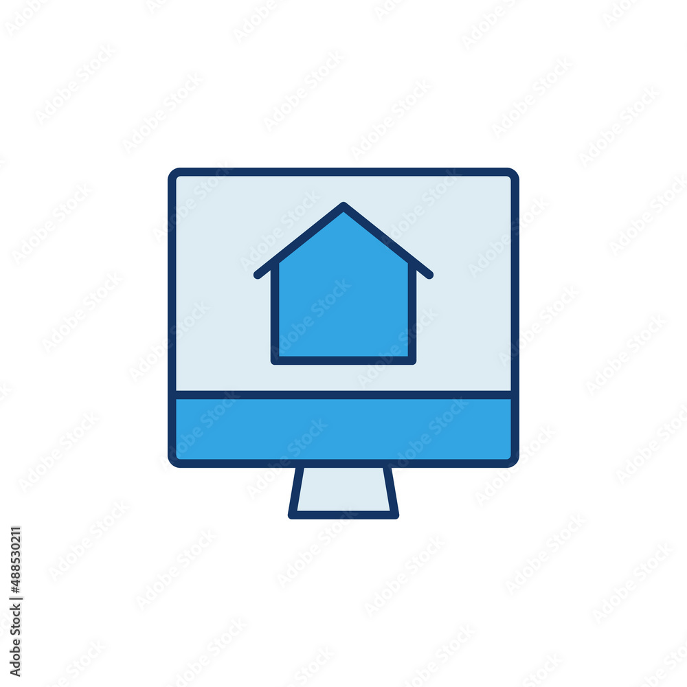 Poster house building on computer screen vector colored icon