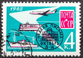 RUSSIA - CIRCA 1962: stamp printed by Russia, shows Mail and transportation, circa 1962