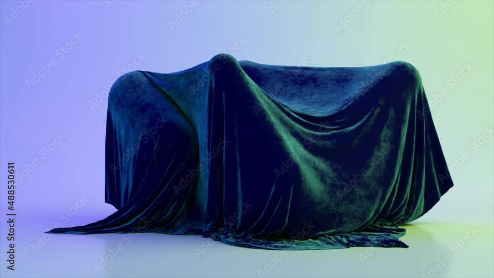 Poster the capsules move randomly under the velvet fabric. abstract background. blue color. 3d animation of