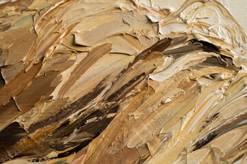 Macro. Abstract art. Expressive embossed pasty oil paints and reliefs. Colors: white,ocher,  brown,