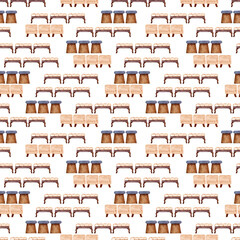 Watercolor seamless pattern with upholstered chairs and banquettes of different shapes