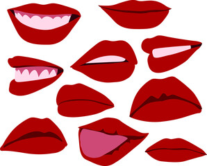 Fototapeta premium Set of female lips. Red lips of a sexy woman. Red lipstick on the lips.