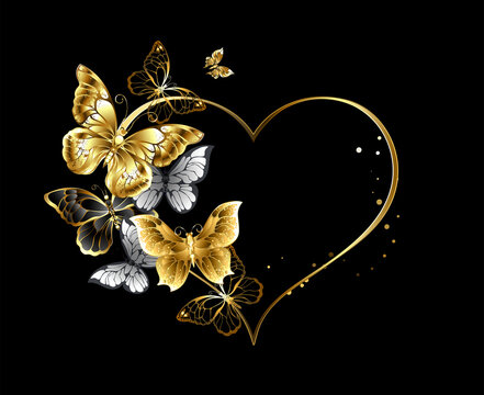 Heart with golden butterflies