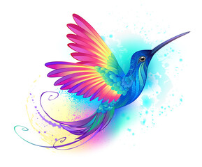 Exotic rainbow hummingbird - obrazy, fototapety, plakaty