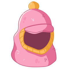 Trendy pink and yellow knitted balaclava hat, warm head accessory