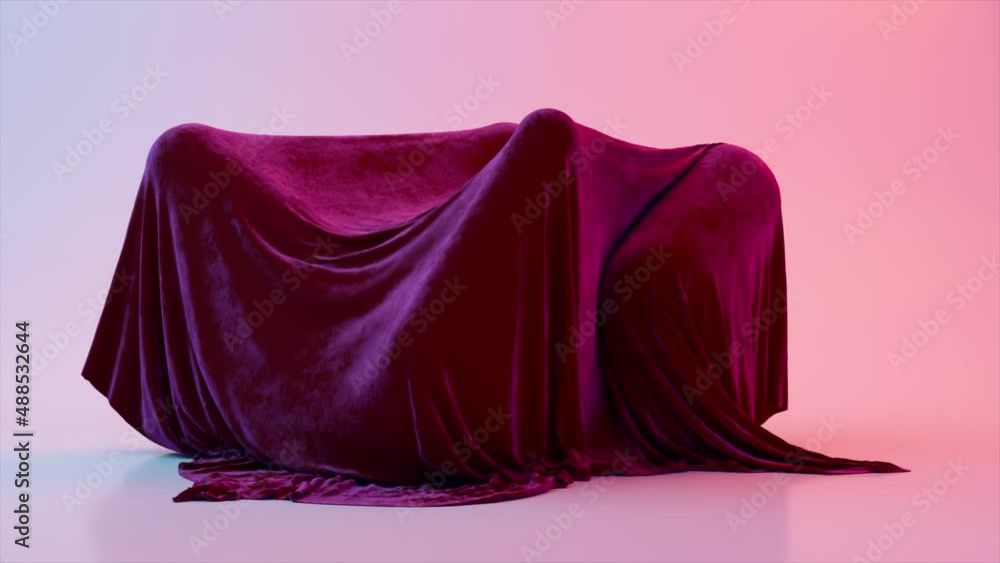 Poster the capsules move randomly under the velvet fabric. abstract background. purple color. 3d animation 