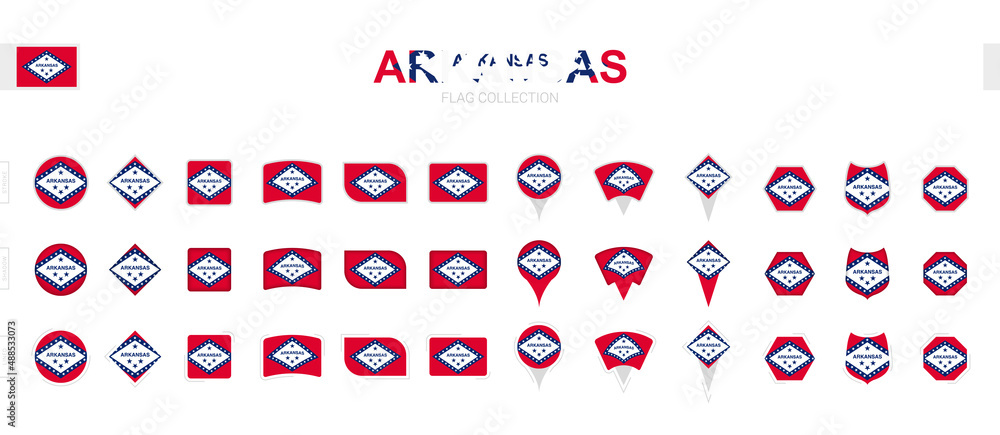 Sticker large collection of arkansas flags of various shapes and effects.