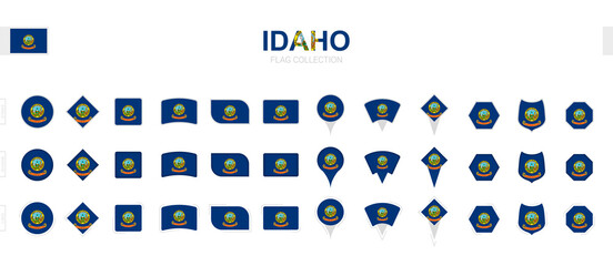 Large collection of Idaho flags of various shapes and effects.