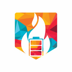 Battery fire vector logo design. Nature energy logo concept.