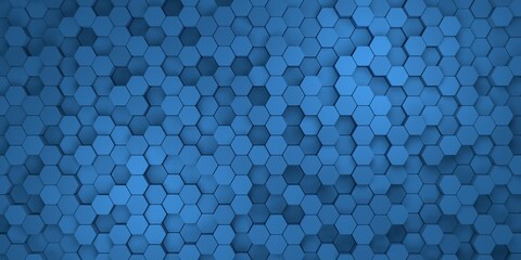 Abstract geometric background with hexagons in blue colors. 3d render