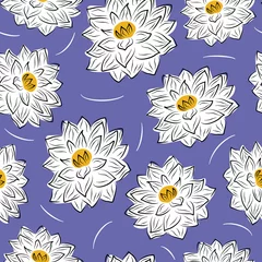 Foto op Canvas cute colorful trendy abstract seamless vector pattern illustration with beautiful white flowers on very peri background  © Alice Vacca