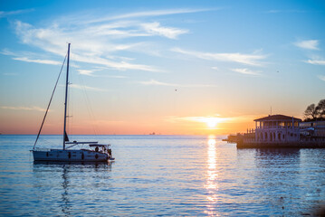 sunset over the harbor istanbul