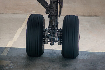 Fototapeta na wymiar wheel plane,landing gear of plane 