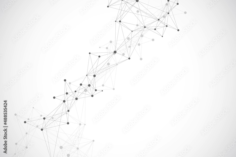 Poster Technology abstract background with connected line and dots. Big data visualization. Artificial Intelligence and Machine Learning Concept Background. Analytical networks illustration