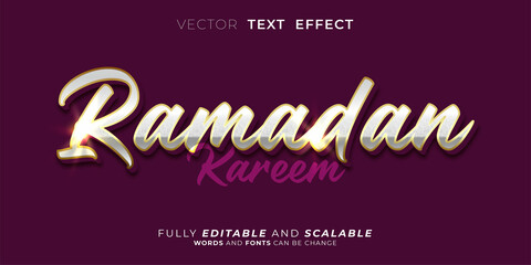 Luxury gold Ramadan kareem text effect with purple theme background