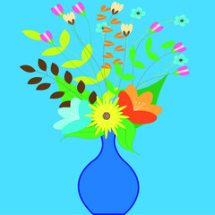 
A bouquet of different wildflowers in a vase, for a pleasant smell and good mood. Vector illustration