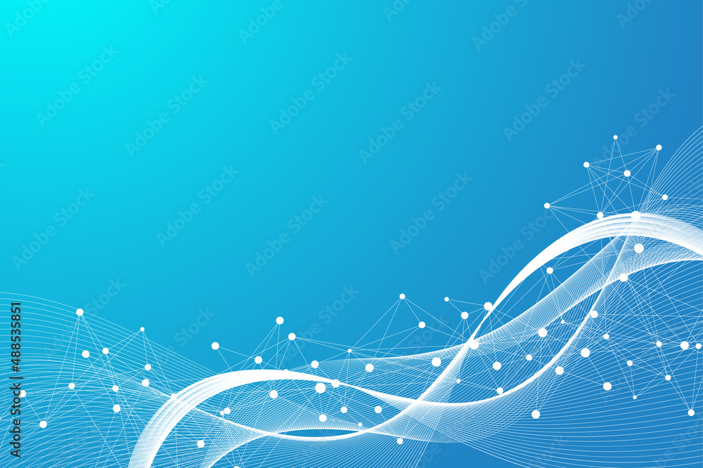 Poster Technology abstract background with connected line and dots. Big data visualization. Artificial Intelligence and Machine Learning Concept Background. Analytical networks illustration