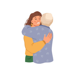 Family care and support, isolated woman cuddling grandmother or grandfather. Vector happy girl with granny or aged mom, senior people help and love. Smiling lady with grandpa, flat cartoon people