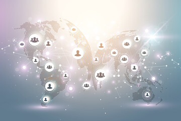 Obraz premium Global network connection. Social network communication in the global business. World map point and line composition concept, illustration.