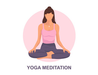 Fototapeta na wymiar Yoga. Woman sitting in lotus position practicing meditation. Concept illustration for yoga, meditation. Beautiful girl