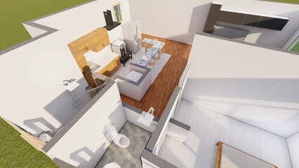 Fototapeta na wymiar Plan de maison 3D