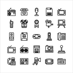 Retro Tech icon set vector line for website, mobile app, presentation, social media.