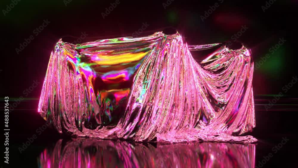 Poster the capsules move randomly under the shiny fabric. abstract background. pink green color. 3d animati
