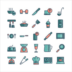 Kitchen icon set vector flat line for website, mobile app, presentation, social media.