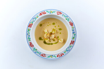 cream soup on the white