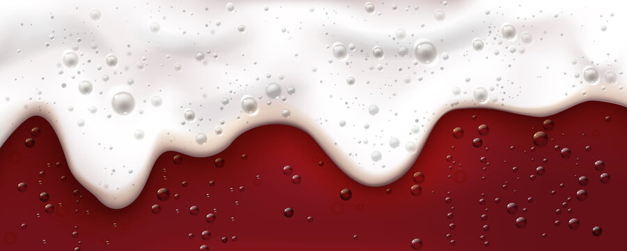 Pouring dark beer with foamy froth and bubbles, lager or bitter ale. Vector refreshing alcoholic beverage in craft shop or bar with exclusive drinks. Banner background bars menu or advertisement