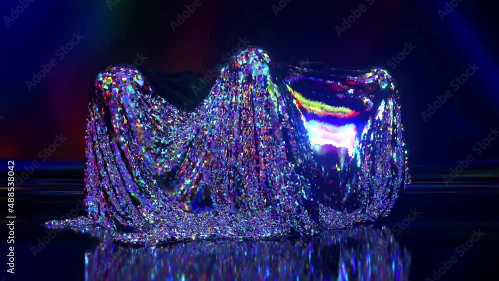 Poster the capsules move randomly under the shiny fabric. abstract background. blue neon color. 3d animatio