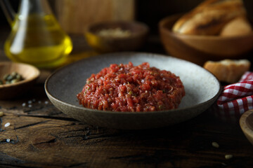 Traditional steak tartare with capers