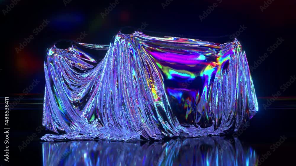 Poster the capsules move randomly under the shiny fabric. abstract background. blue neon color. 3d animatio