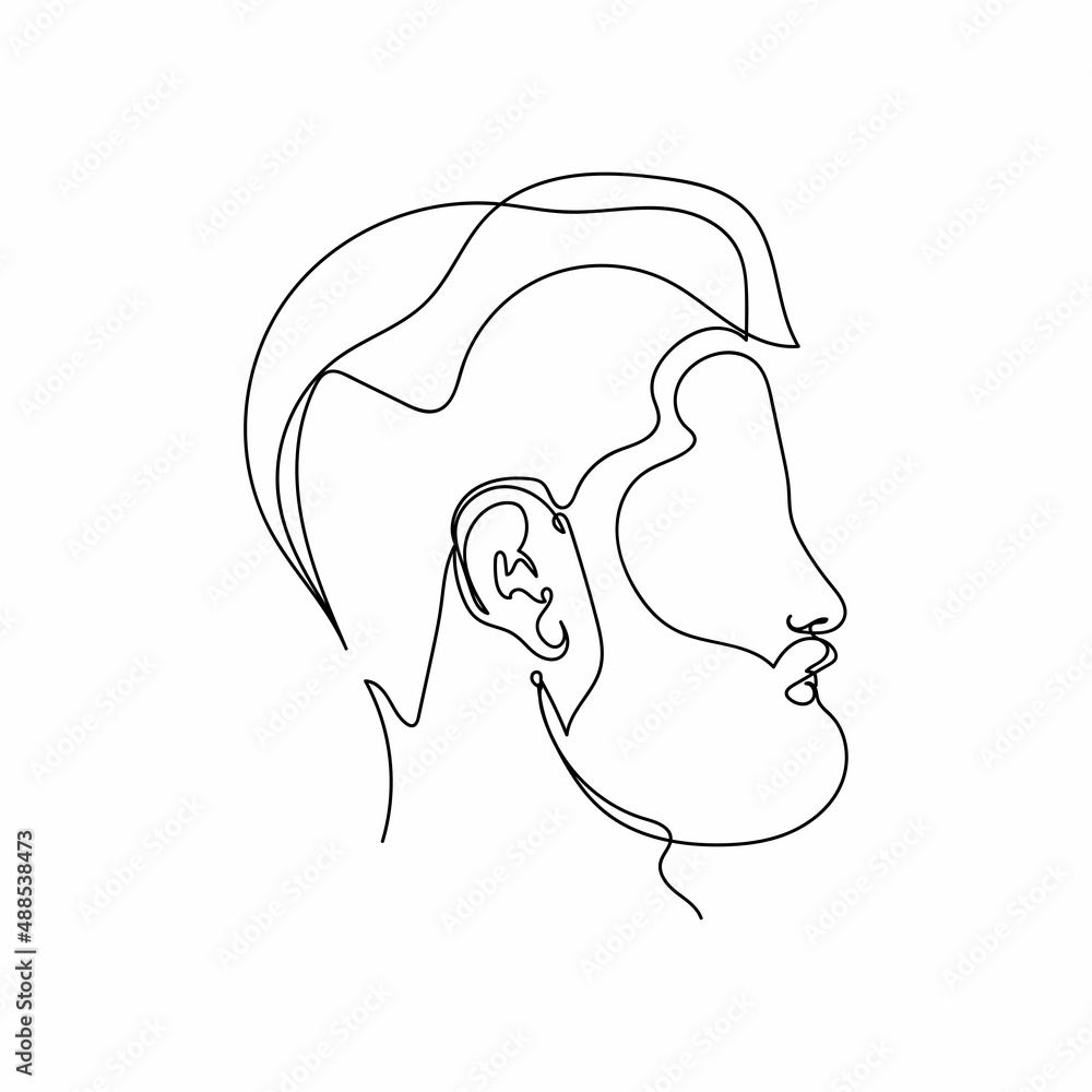 Wall mural continuous one simple single abstract line drawing of bearded man portrait icon in silhouette on a w