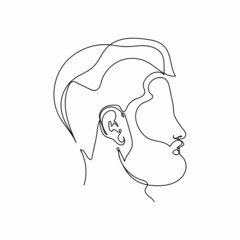 Continuous one simple single abstract line drawing of bearded man portrait icon in silhouette on a white background. Linear stylized.