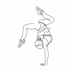 Continuous one simple single abstract line drawing of beautiful cheerleader gimtastic woman portrait icon in silhouette on a white background. Linear stylized.