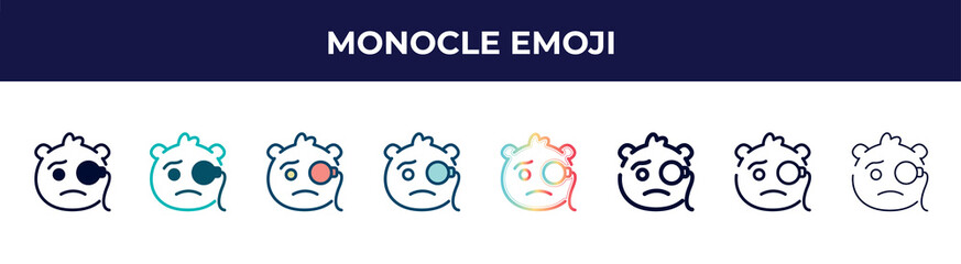 monocle emoji icon in 8 styles. line, filled, glyph, thin outline, colorful, stroke and gradient styles, monocle emoji vector sign. symbol, logo illustration. different style icons set.