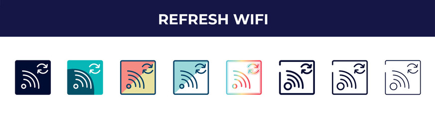 Fototapeta na wymiar refresh wifi icon in 8 styles. line, filled, glyph, thin outline, colorful, stroke and gradient styles, refresh wifi vector sign. symbol, logo illustration. different style icons set.