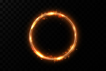 Golden circle with fire effects.Light effect.Vector
