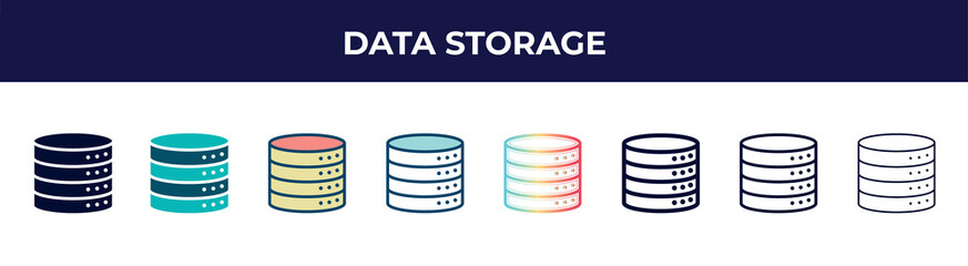 data storage icon in 8 styles. line, filled, glyph, thin outline, colorful, stroke and gradient styles, data storage vector sign. symbol, logo illustration. different style icons set.