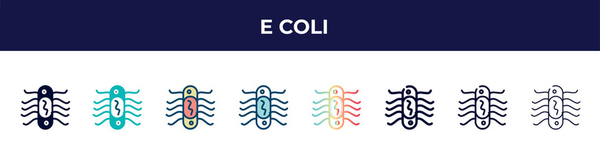 e coli icon in 8 styles. line, filled, glyph, thin outline, colorful, stroke and gradient styles, e coli vector sign. symbol, logo illustration. different style icons set.