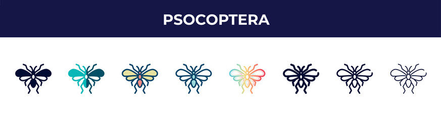 psocoptera icon in 8 styles. line, filled, glyph, thin outline, colorful, stroke and gradient styles, psocoptera vector sign. symbol, logo illustration. different style icons set.