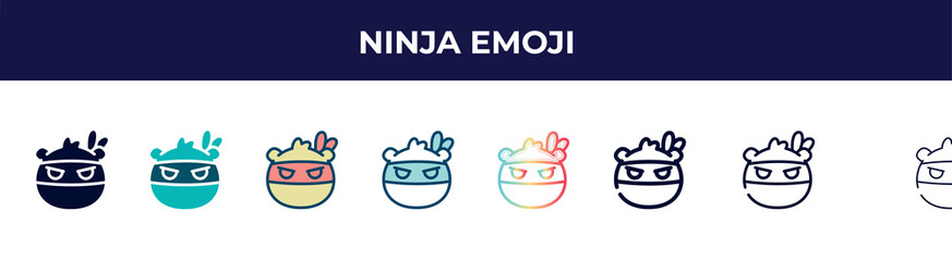ninja emoji icon in 8 styles. line, filled, glyph, thin outline, colorful, stroke and gradient styles, ninja emoji vector sign. symbol, logo illustration. different style icons set. © VectorStockDesign