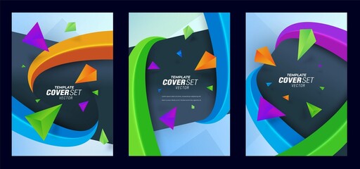 Set Cover 3d curves and triangles design template vector