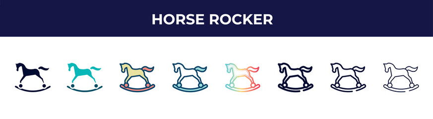 horse rocker icon in 8 styles. line, filled, glyph, thin outline, colorful, stroke and gradient styles, horse rocker vector sign. symbol, logo illustration. different style icons set.
