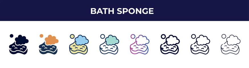 bath sponge icon in 8 styles. line, filled, glyph, thin outline, colorful, stroke and gradient styles, bath sponge vector sign. symbol, logo illustration. different style icons set.