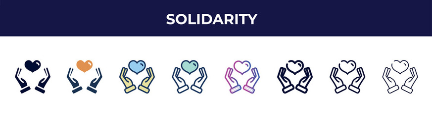 solidarity icon in 8 styles. line, filled, glyph, thin outline, colorful, stroke and gradient styles, solidarity vector sign. symbol, logo illustration. different style icons set.